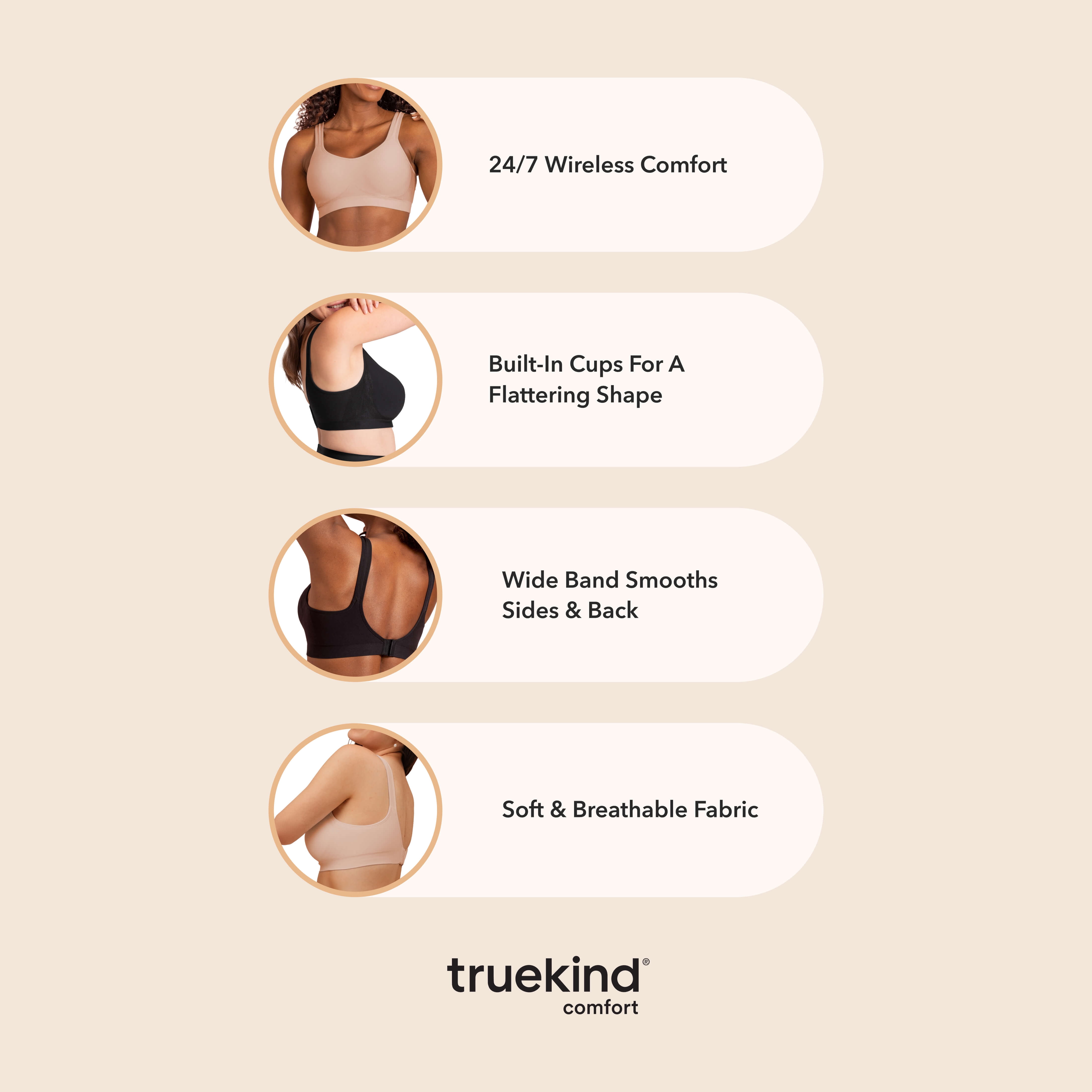 Truekind Comfort Everyday Wireless Shaping Bra – Women's Wire-Free Bra, Full-Coverage Cups, Sizes S to 4XL