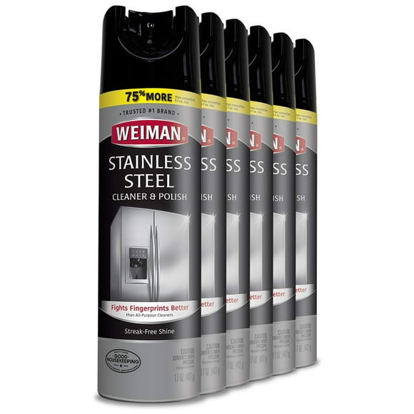 Weiman Stainless Steel Cleaner and Polish - 17 Ounce (6 Pack) - Protects Appliances from Fingerprints and Leaves a Streak-less Shine for Refrigerator Dishwasher Oven Grill