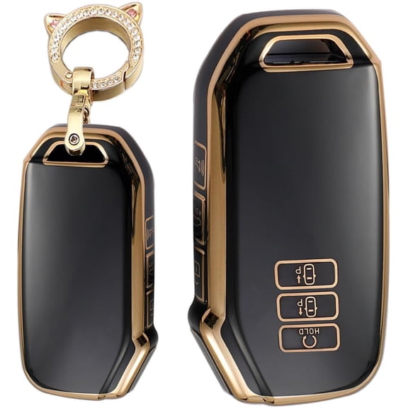 Key Fob Cover Compatible with Kia EV6 K5 Seltos Sportage Sorento Carnival Niro 7 Button Keychain Case Holder Protector,C-black,C-keychain