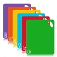 thumbnail image 1 of Juego de alfombrillas para tabla de cortar de cocina de plástico flexible extragrueso, juego de 6 tablas de cortar de colores con iconos de comida y asas de fácil agarre, 1 of 6