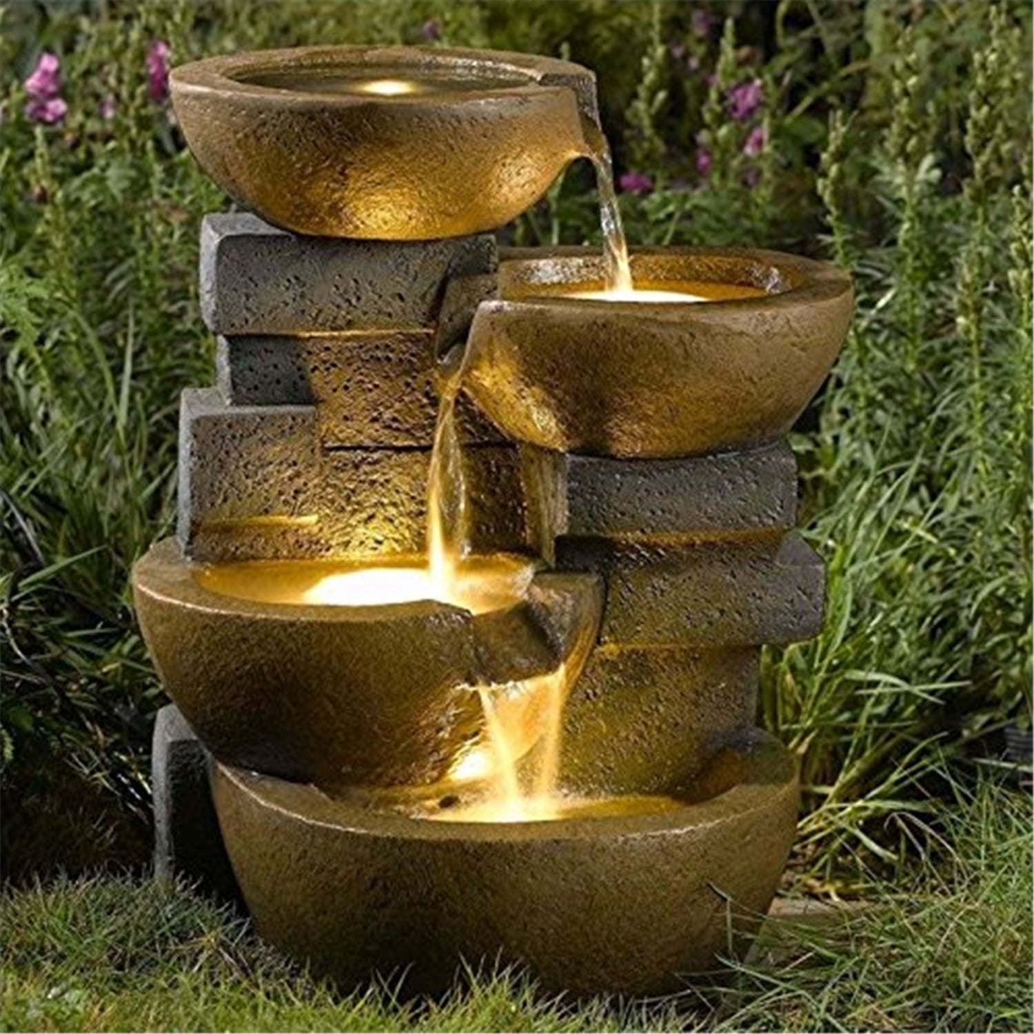 3-Tier Polyresin Cascade Bowls Weatherproof with LED Lights Fountain 25 in 