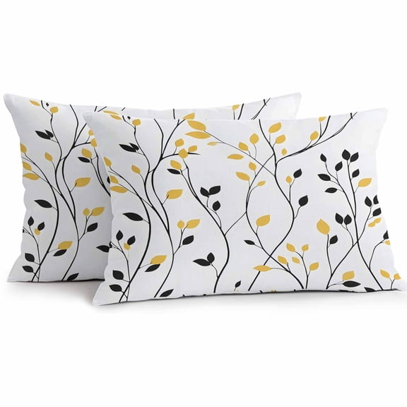 Waterproof Throw Pillow Covers Set of 2, 20x12 Inch Yellow Black Leaves Decorative Pillowcases Outdoor Pillow Slip Cushion Covers Set for Couch Tent Farmhouse Branches Botanical