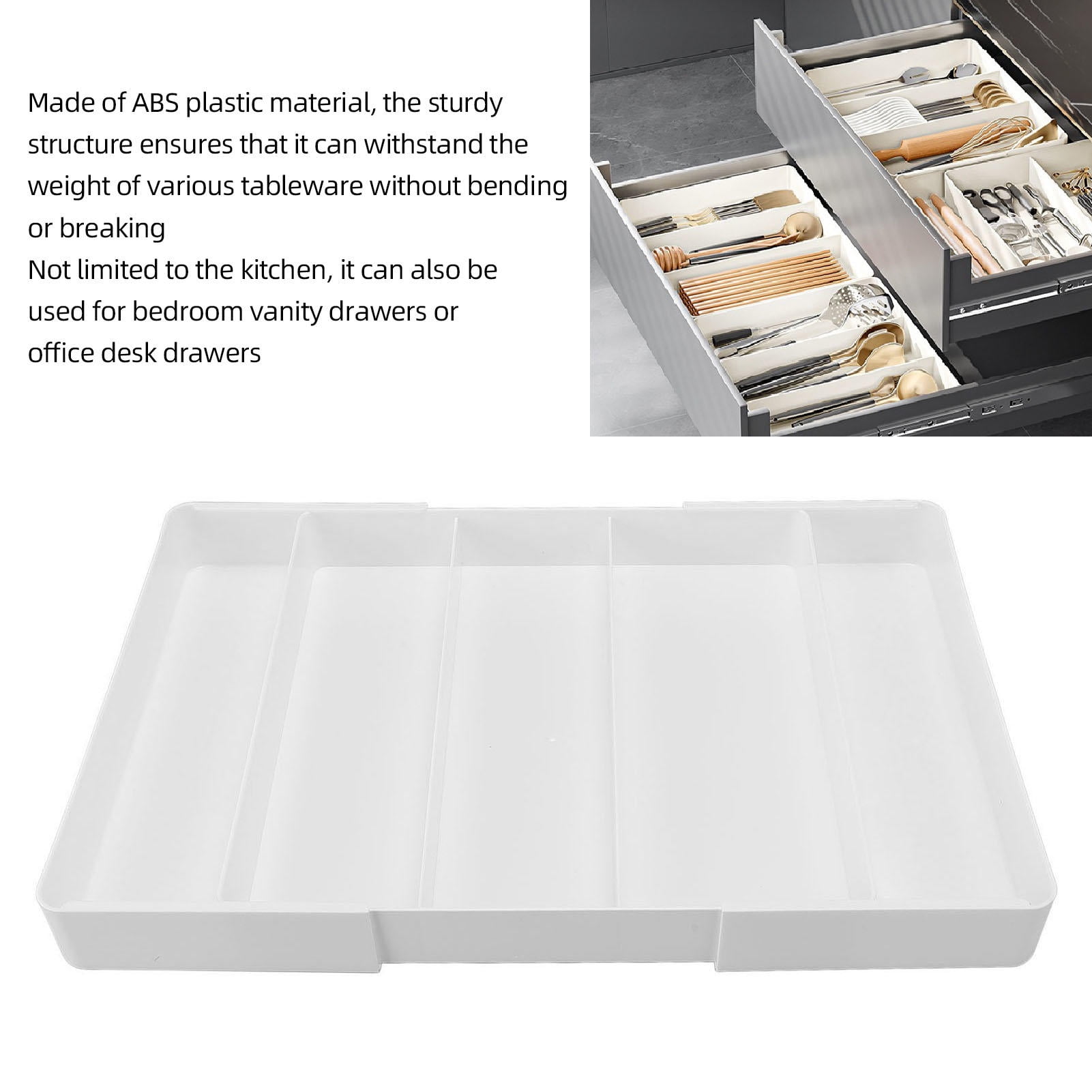 BIMZUC 10.63"×10.63"×1.97" ABS Drawer Organizer – Versatile Kitchen, Bedroom, Office Tray for Cutlery, Jewelry, Electronics