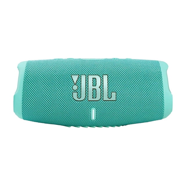 bocina bluetooth jbl charge 5 impermeable inalámbrico teal jbl jblcharge5tealam altavoz portátil JBL Charge 5 en teal, vista frontal centrada con rejilla texturizada y logo JBL al centro; silueta cilíndrica con extremos de goma, resistencia IP67, Bluetooth 5.1 y hasta 20 hrs de reproducción; ideal para piscina, parque y picnics cortos.