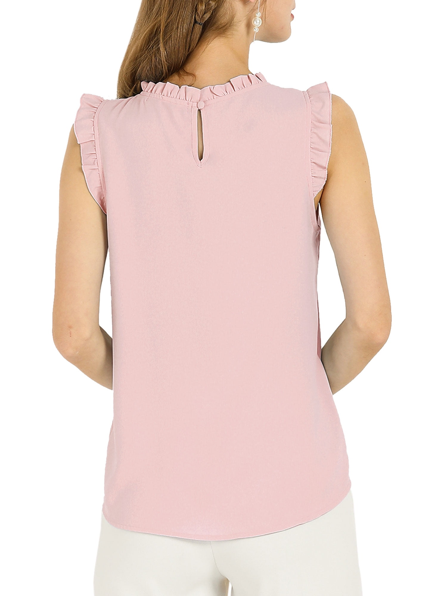 DARING DIVA Women's Ruffled Trim Pleated Plain Blouse Top M Pink