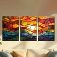 thumbnail image 4 of 2D Flat, 3pcs Stained Glass-Style Sunset Triptych Wall Art Set - Frameless Vertical Canvas Paintings, Multicolor Mosaic Panels (Red/Yellow/Green/Blue/Brown) for Living Room, Office, - Modern Minimal, 4 of 4
