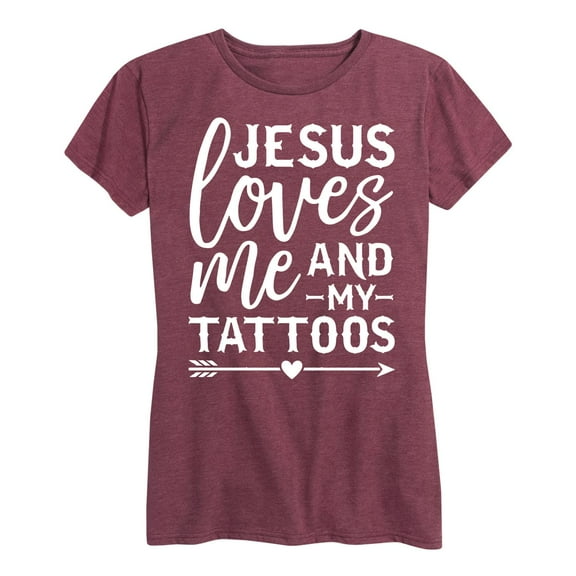 Solid Light - Jesus Loves Me And My Tattoos - Women's Short Sleeve Graphic T-Shirt