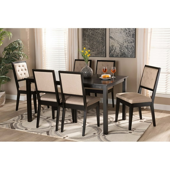 Baxton Studio Suvi Modern and Contemporary Sand Fabric Upholstered and Dark Brown Finished Wood 7-Piece Dining Set