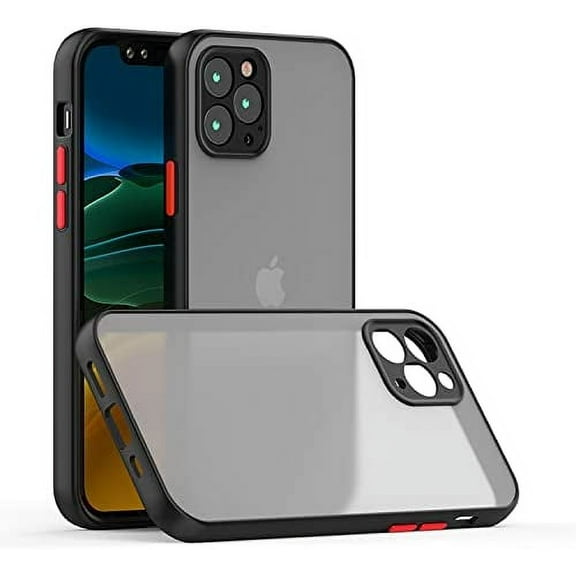 Case for iPhone 12 iPhone 12 Pro Thin Shockproof Phone Case PC Back TPU Bumper [Protect from Fingerprint/Shock/Scratch/Slip] Translucent Matte Phone Cover for iPhone 12/12 Pro-Black