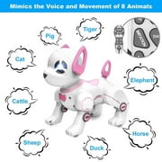 BEEPRINCESS RC Robot Dog, Electronic Pet Dog with Voice Control, Interactive and Stunt, White/Pink