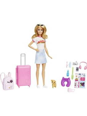 Barbie Malibu Doll & 10+ Accessories, Travel Set with Pink Working Suitcase, Blonde Fashion Doll