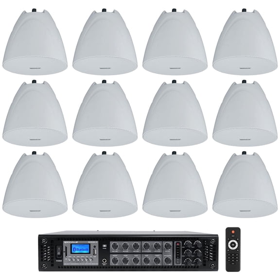 Rockville RCS350-6 Commercial Amp 12 White 5.25" Pendant Speakers For Restaurant