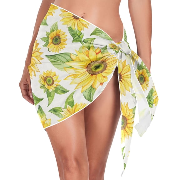 Beach Mini Dress Watercolor Sunflowers Swimsuit Coverup for Women Swimwear Cover Ups Short Triangle Beach Skirt S