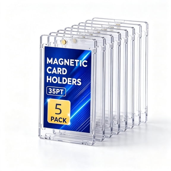 5‑Pack Magnetic Card Holders 35PT One‑Touch Card Case, UV Protection Hard Plastic Trading Card Sleeves, Clear Display Storage Box for Sports, Baseball, Football Collectible Trading Cards