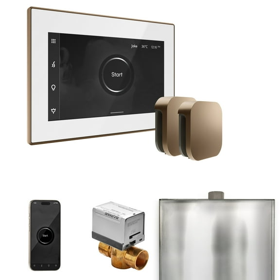 Mr Steam XButler Max Steam Shower Ctrl Pkg w/iSteamX Control and Steamhead in White Nouveau Bronze