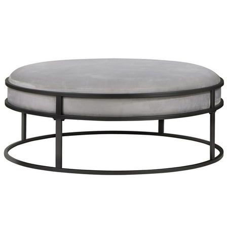 Pemberly Row Gray Velvet Fabric 39" Wide Round Cocktail Ottoman