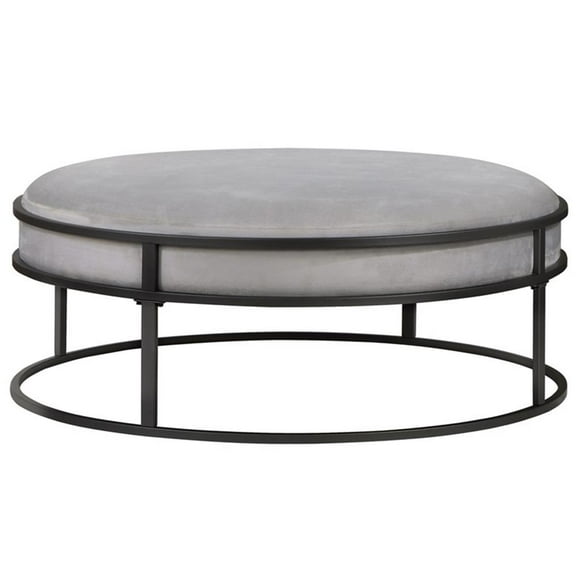 Pemberly Row Gray Velvet Fabric 39" Wide Round Cocktail Ottoman