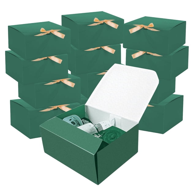 Paquete de 12 cajas de regalo LWYMX, color verde, 25 x 20 x 10 cm, con cinta