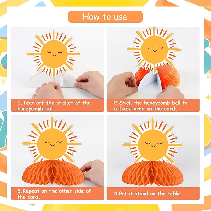 8 Pieces Sun Honeycomb Centerpieces, Half Way Around The Sun Table Toppers Decorations, Boho Sun Themed 6 Months 1/2 Birthday Baby Shower Party Supplies
