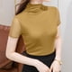 thumbnail image 5 of Tejiojio Women's Sheer Mesh Top Solid Mock Neck Short Sleeve Fitted Elegant Casual Blouse, 5 of 5