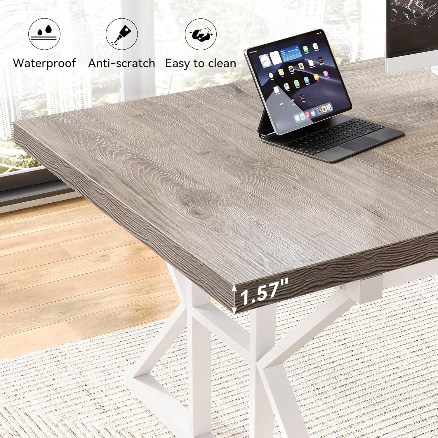 Tribesigns 70.9-Inch Executive Office Desk, Large Computer Work Desk for Home Office (Gray & White)