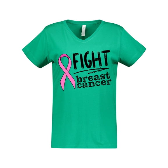 Inktastic Fight Breast Cancer Pink Ribbon Women's V-Neck T-Shirt