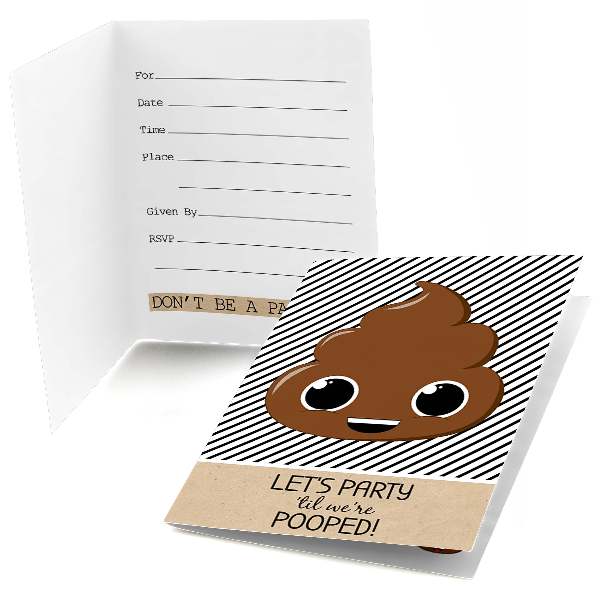 Party 'Til You're Pooped - Fill In Poop Emoji Party Invitations (8 count)