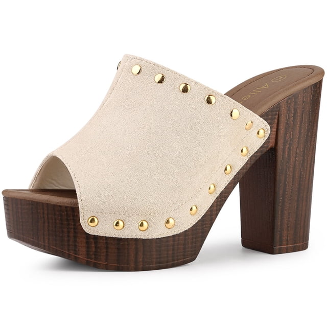 Sandalias Tacón De Bloque Plataforma Y Punta Abierta Para Muje Beige 39