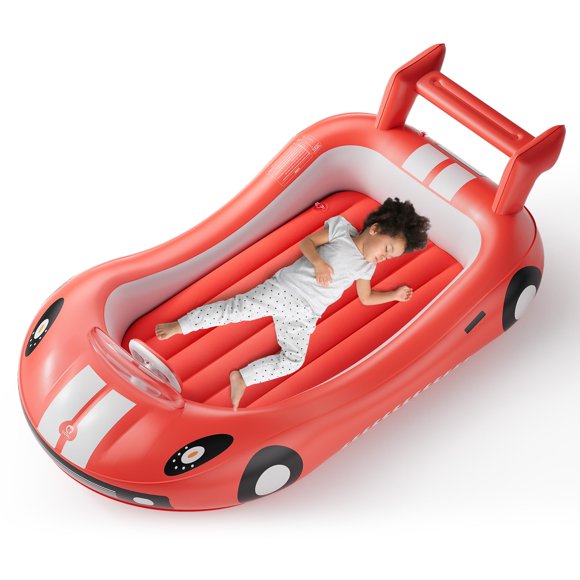 QPAU Lit de Voyage Gonflable pour Tout-Petit, Matelas Pneumatique pour Enfants avec Barre de Sécurité, Matelas Gonflable Portable avec Pompe Manuelle pour le Camping, les Voyages, les Vacances