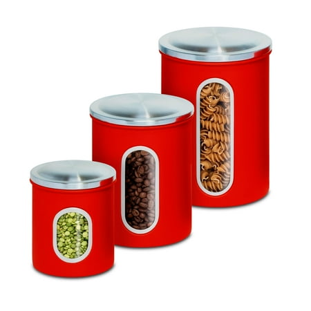 Mainstays 3Pk Metal Storage Canisters, Red
