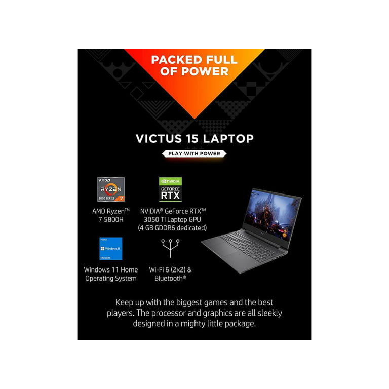 HP Victus 15 Gaming Laptop, 15.6 144Hz FHD Display, AMD Ryzen 7 5800H Upto  4.4GHz, 32GB RAM, 512GB NVMe SSD, NVIDIA GeForce RTX 3050 Ti, HDMI