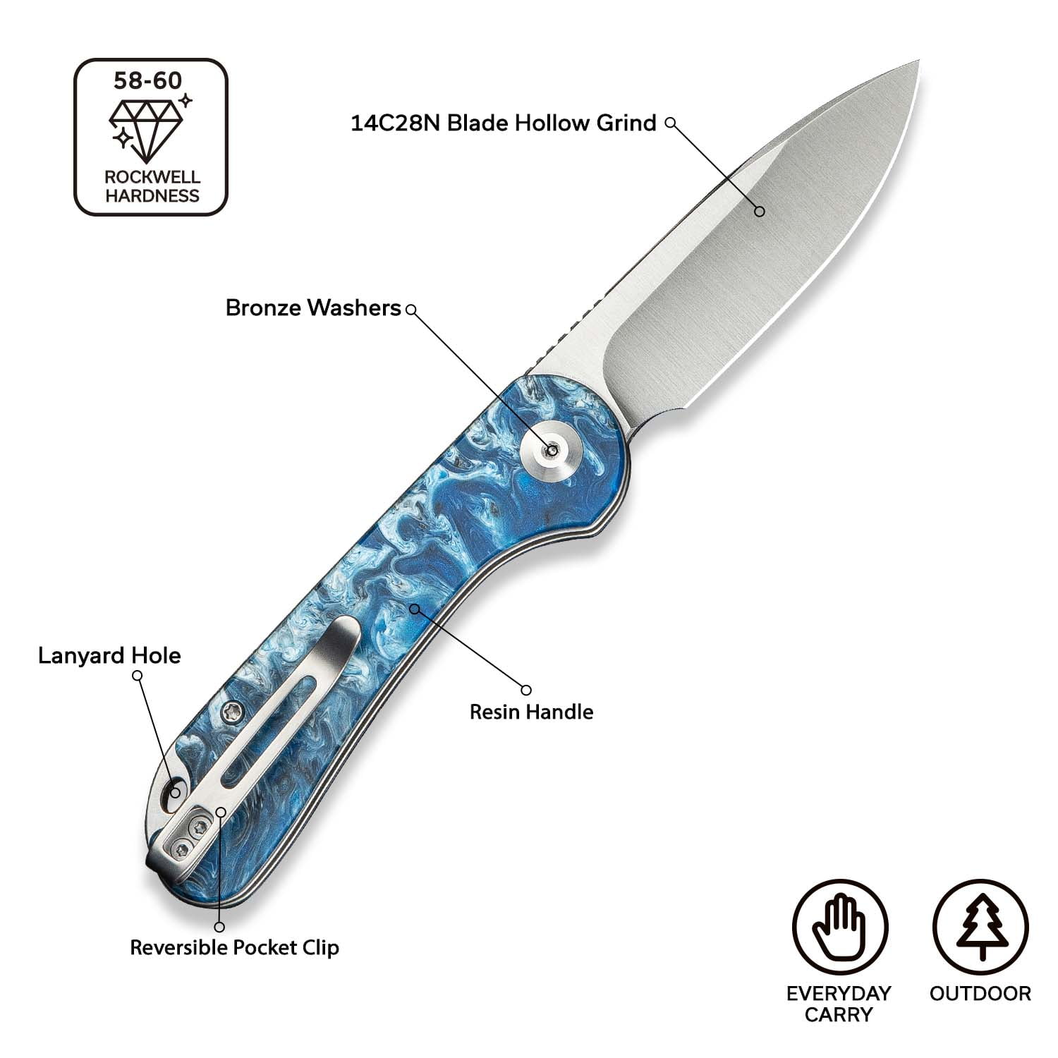 CIVIVI Elementum Slip Joint Pocket Knife, Folding Knife with 2.96" Swedish 14C28N Blade Resin Handle C18062AJ-4
