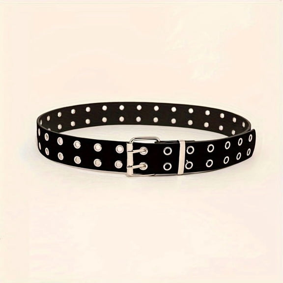1pc Punk Hip-Hop Belt Double Row of Car Eyelets Hip-Hop Trendy Metal Hollow Out Women'S Belt
