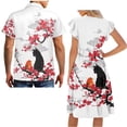 thumbnail image 5 of Garronmavis Plum Blossom Cat Couple Matching Outfit Womens Short Sleeve Dress Flowy Beach Party Dresses Size 3XL and Mens Button Down Shirt Soft Hawaiian Blouse Tops, 5 of 7
