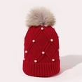 thumbnail image 4 of Women Female Earmuffs Winter Warm Knit Thick Beanies Caps Windproof Pompoms Hat Wool Knitted Hat RED, 4 of 8