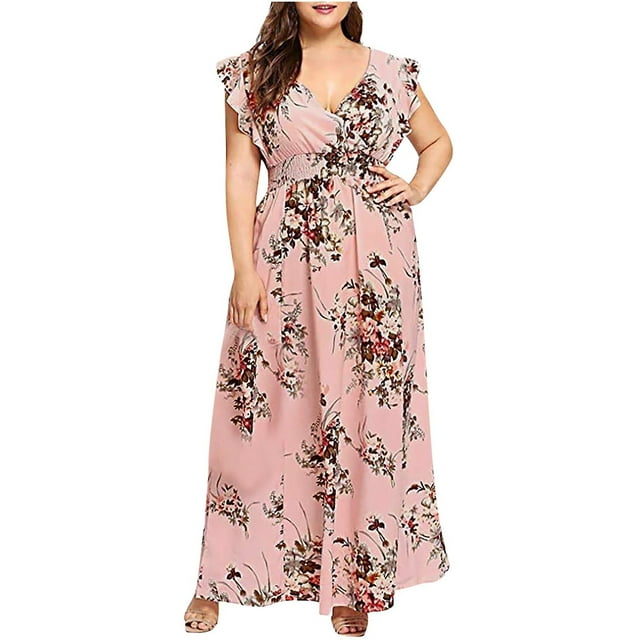 Vestido HUOGUO sexy para mujer, talla grande, estampado con cuello en V, sin mangas