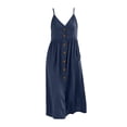 thumbnail image 4 of Atogsazn Womens Summer V Neck Cotton Dress Casual Button Spaghetti Strap Midi Dresses A-Line Sundress Navy L Fashion, 4 of 6