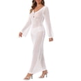 thumbnail image 4 of INSPIRAR CHIC Vestido de baño de manga larga con escote en V y huecos, cubre baño de ganchillo maxi, M Blanco, 4 of 6
