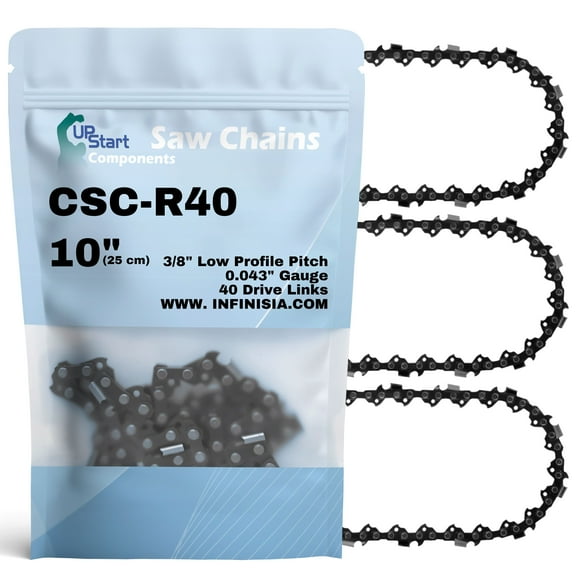 3-Pack 10-Inch Chainsaw Chain R40 Replacement for Ryobi P543 - (10", 3/8", .043", 40 Drive Links)