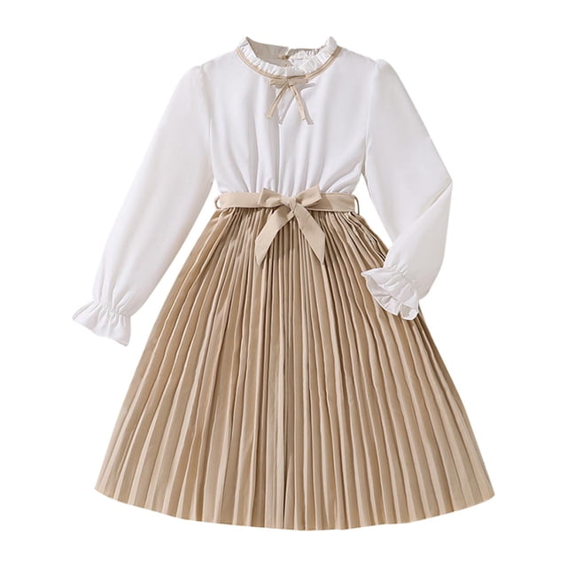 Odeerbi Niñas Manga Larga Plisado Vestido Largo Ruffle Princesa Vestidos Color Blocked A-Line Vestido