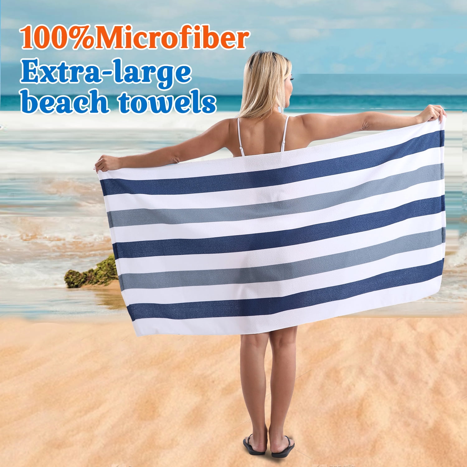 Beartech 4 Pieces Beach Towel Set,30x60 inches Striped Beach Towels Soft Camping Travel Towels, Lightweight Quick Dry Pool Towels for Beach Shower Towels Swim Towels Absorbent for Adults