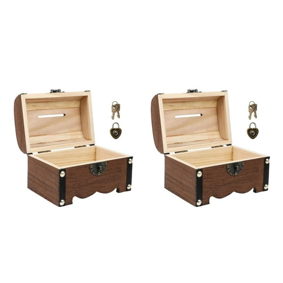 2pcs Vintage Treasure Storage Box Piggy Bank Organizer Saving Box Case With Lock For Home