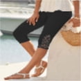 thumbnail image 1 of Pantalones capri informales con costuras de encaje para mujer Uso versátil Ajuste cómodo, 1 of 6