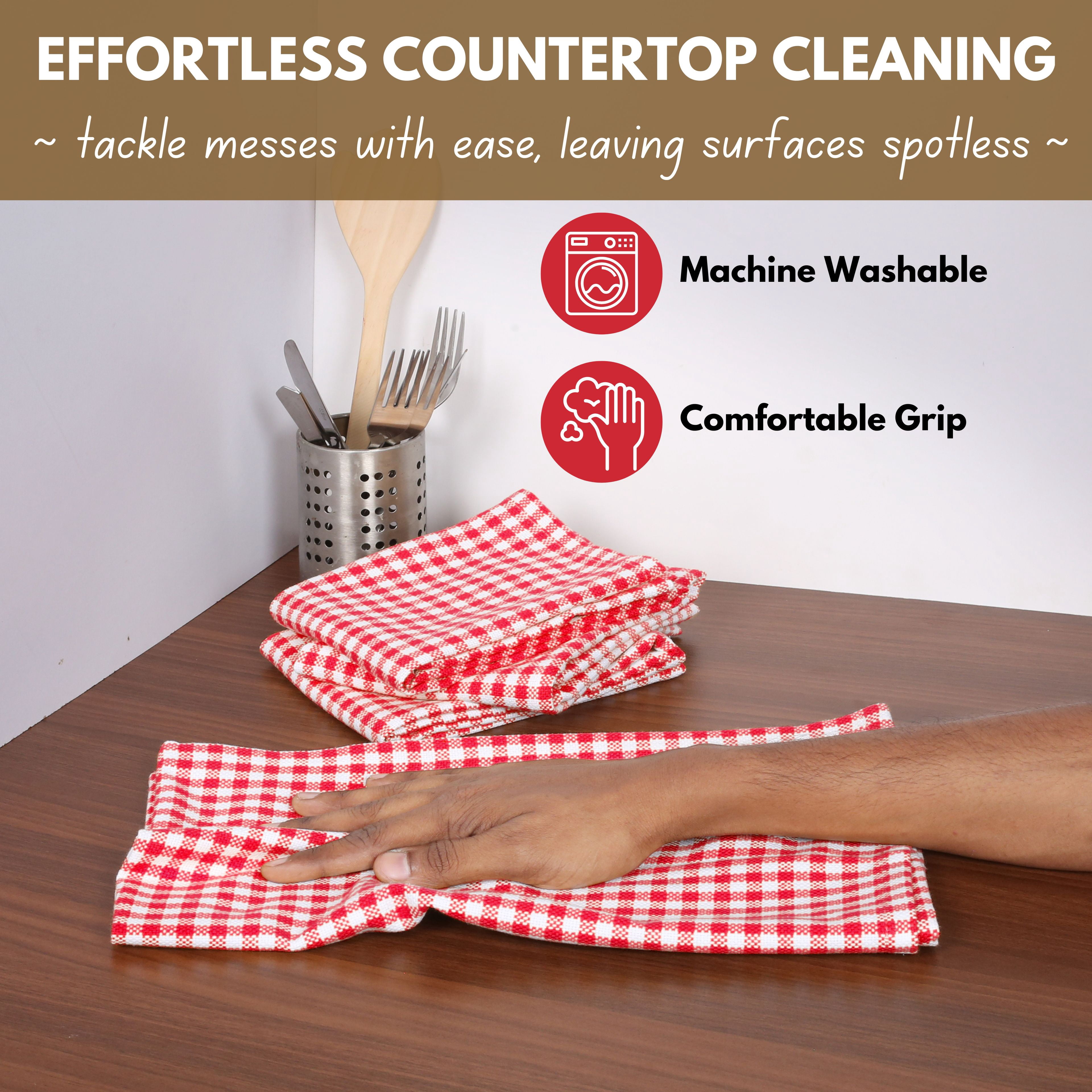 Native Fab 12 Pack Gingham Check Plaid Kitchen Towel - Soft Cotton - Washcloths - 16x26 - Red