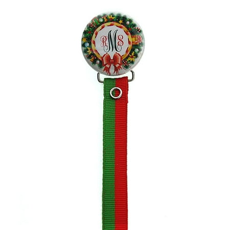 Personalized Monogram Holiday Wreath Pacifier Clip