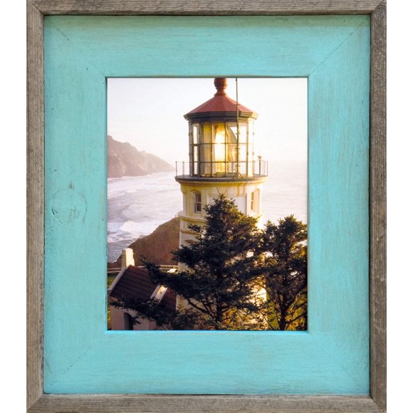 MyBarnWoodFrames - Color Washed Barn Wood 8.5x11 Inch Picture Frame, Robin Egg Wash with Natural Border