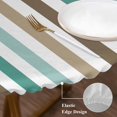 thumbnail image 3 of Brown Stripe Round Tablecloth, Fitted Table Cover with Elastic for 55"-60" Round Tables, Ombre Geometric Teal Green Vertical Striped Table Cloth Outdoor Indoor Dinning Party Waterproof Tablecloths, 3 of 7