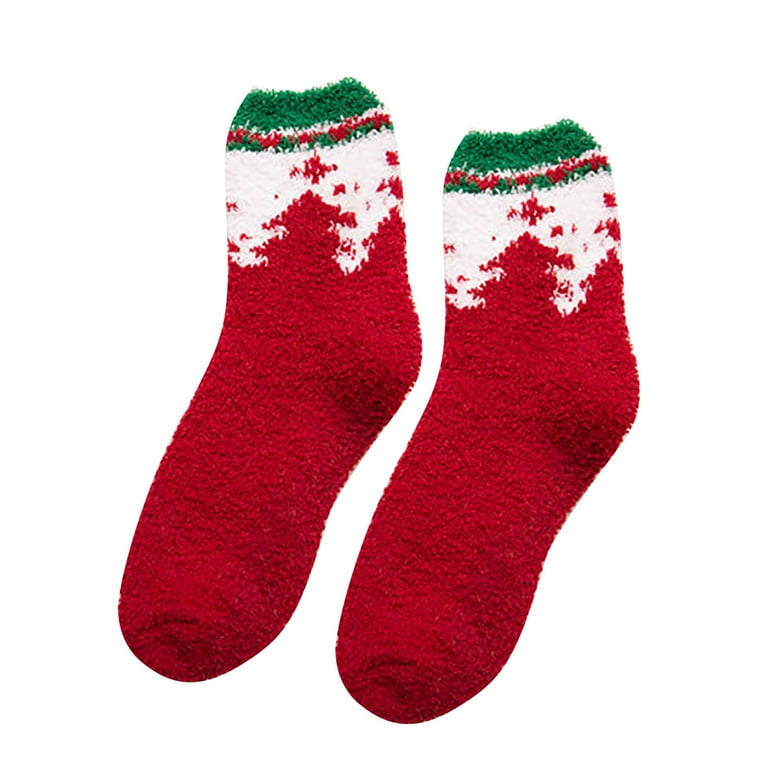BallsFHK 1Pair Adult Christmas Socks Women's Warm Coral Plush