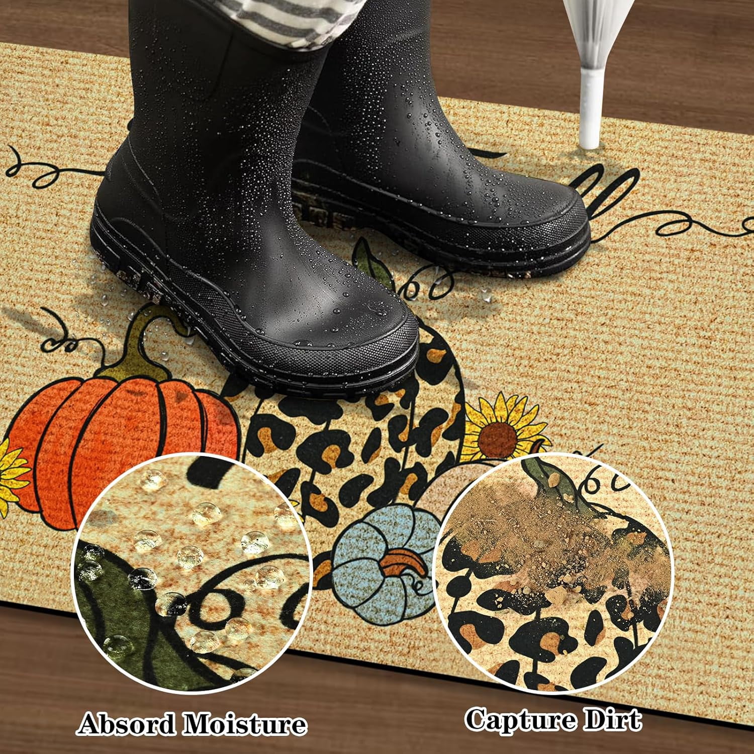 BLEUM CADE Thanksgiving Welcome Mats,Pumpkin Non Slip Outdoor Door Mats,Low Profile Entrance Fall Doormats for Outside Patio,18 x 30 inches