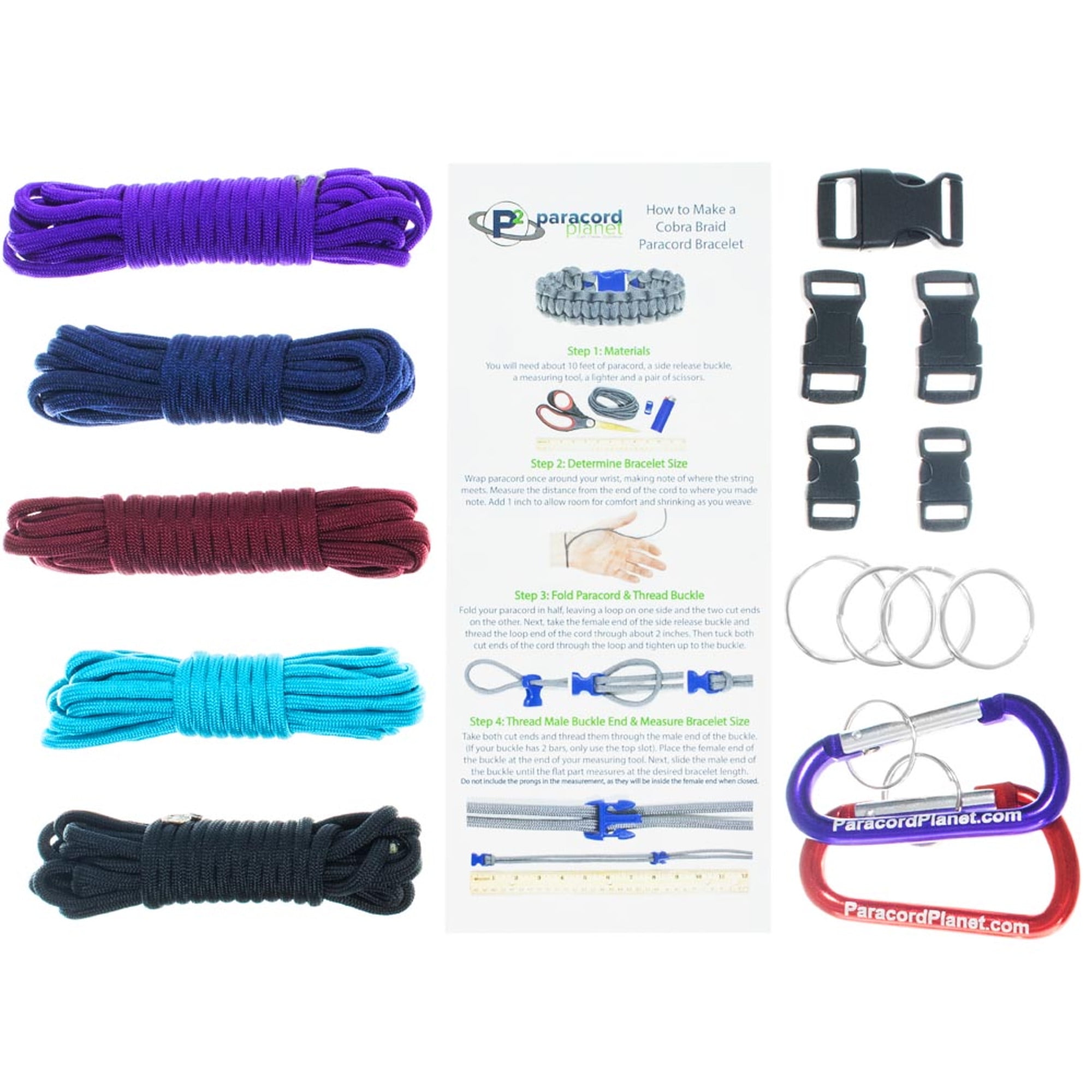 Kit for Making Six 550 Paracord Key Chains-Includes Carabiners Key Rings & Cord 